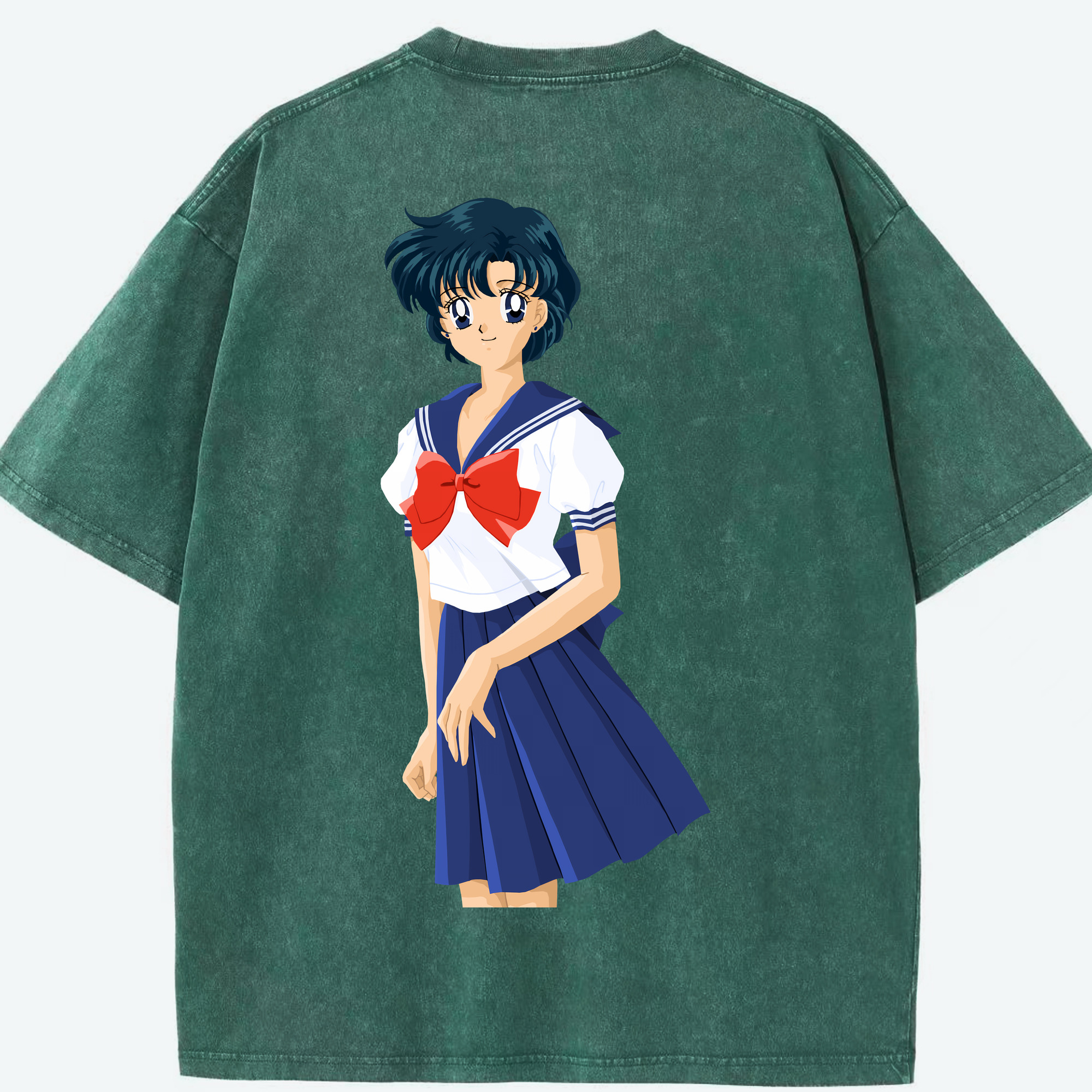 （画像用） 美少女戦士セーラームーン 水野 亜美 みずの あみ Sailor Moon Mizuno Ami 綿100% ヴィンテージ風 半袖Tシャツ（背面プリント）
